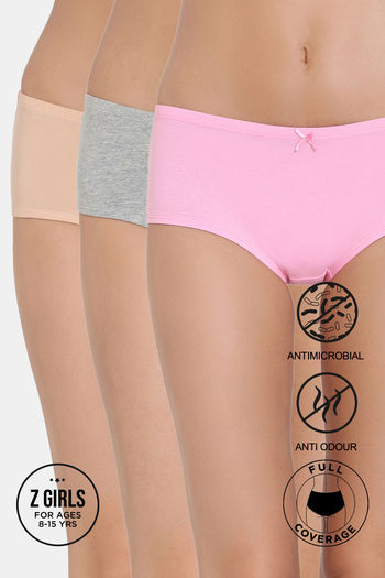 Buy Zivame Girls Anti-Microbial Medium Rise Full Coverage Hipster Panty (Pack of 3) - Assorted
